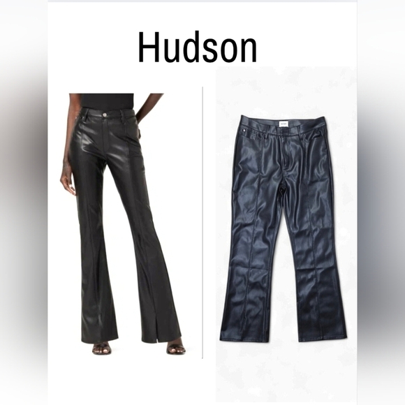 High Rise Faux Leather Bootcut Pants 31 Vent Slit Hem Modern Chic Night Out - Picture 16 of 16